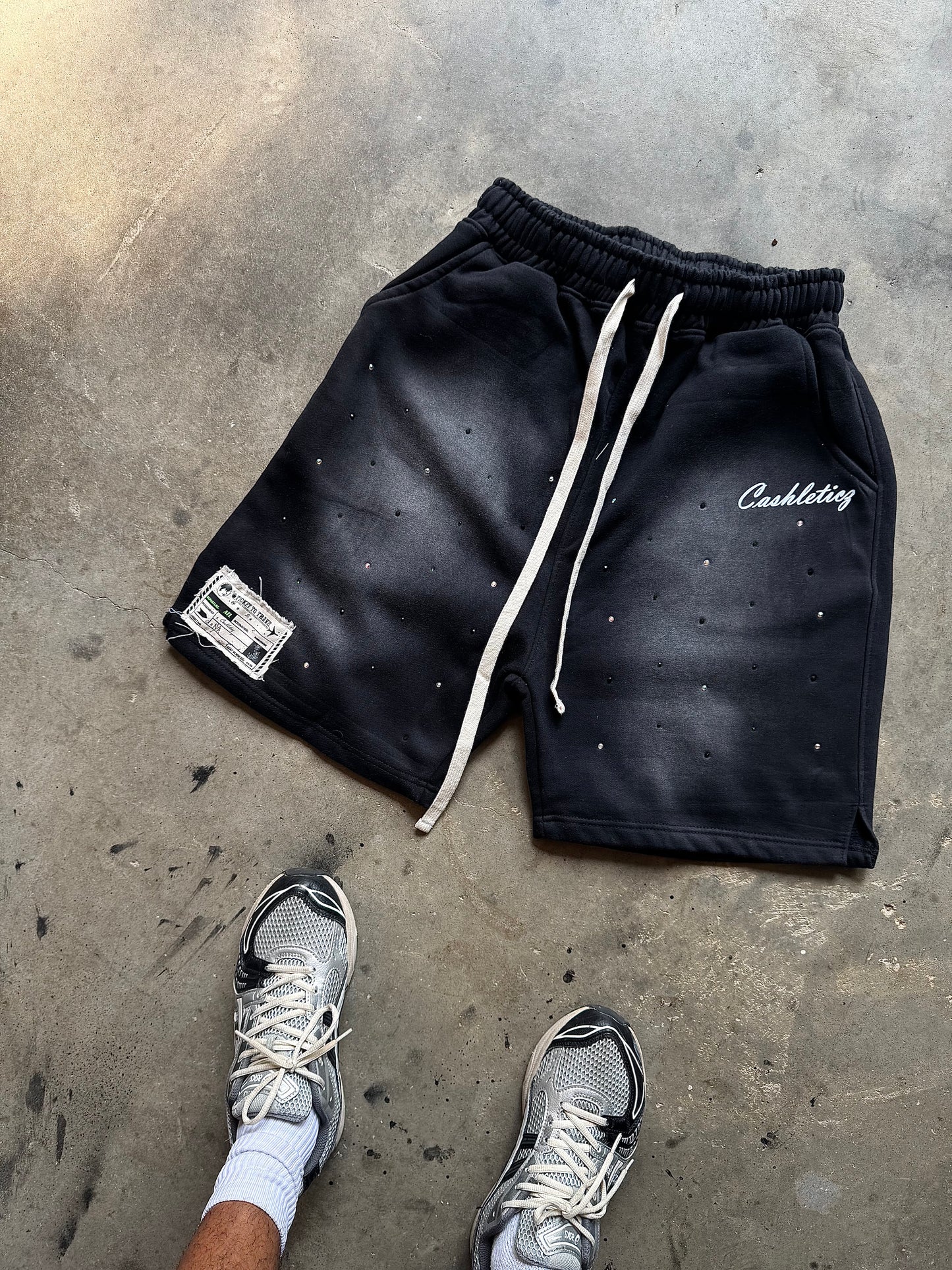 Trust Your Wings hand studded sweatshorts