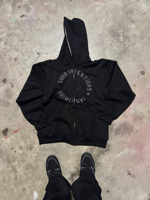 GIBT Full Zip Up Hoodie (black on black)