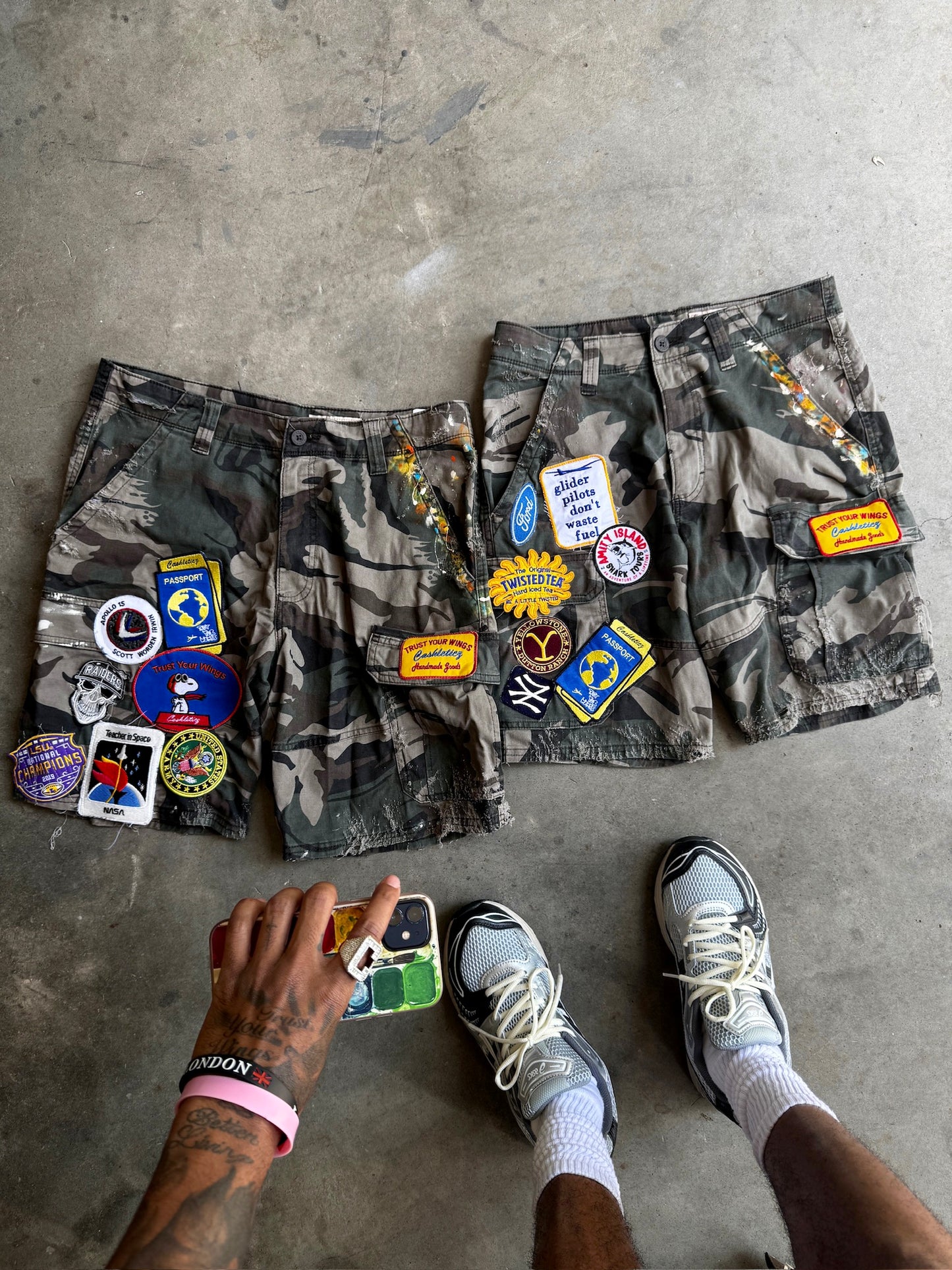 “Handmade Goods” Palette Camo Cargo shorts