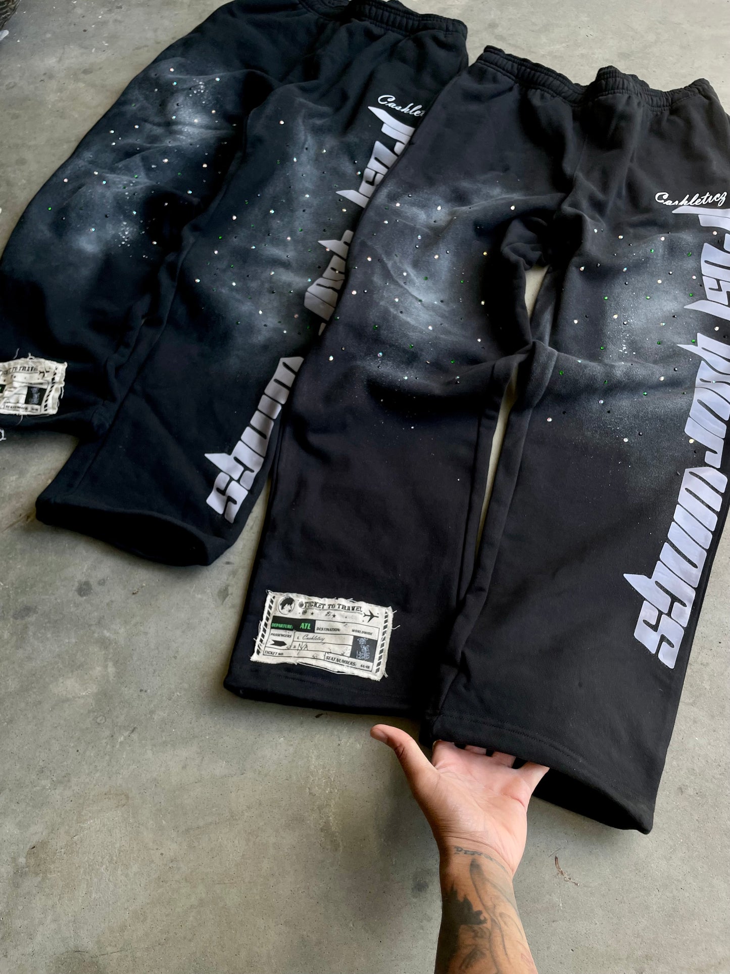 Trust Your Wings Diamond Studded open bottom sweats